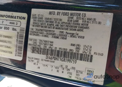 2016 Ford Fusion Se из США, поврежденный, VIN 3FA6P0H71GR199759